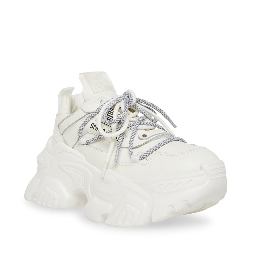 White Steve Madden Troy Leather Women's Sneakers | PH 3874NBE